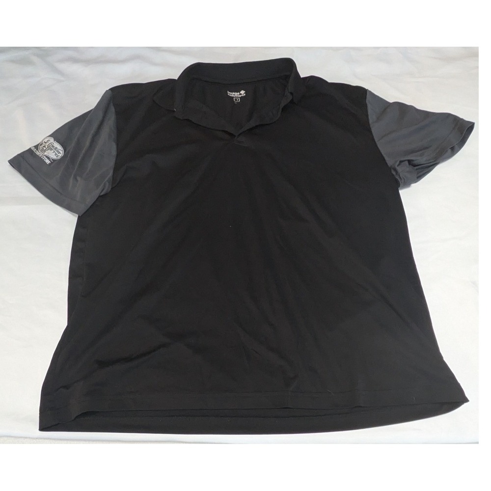 Image Solutions Polo Men XL Black Grey Excellent Cracker Barrel Sleeve Patch